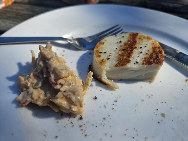 Oder anbraten, hier mit Fischsalat